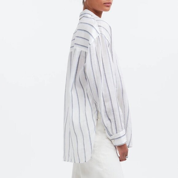 Madewell The Oversized Shirt Semi-Sheer White Stripes Size S NWT - Picture 3 of 10